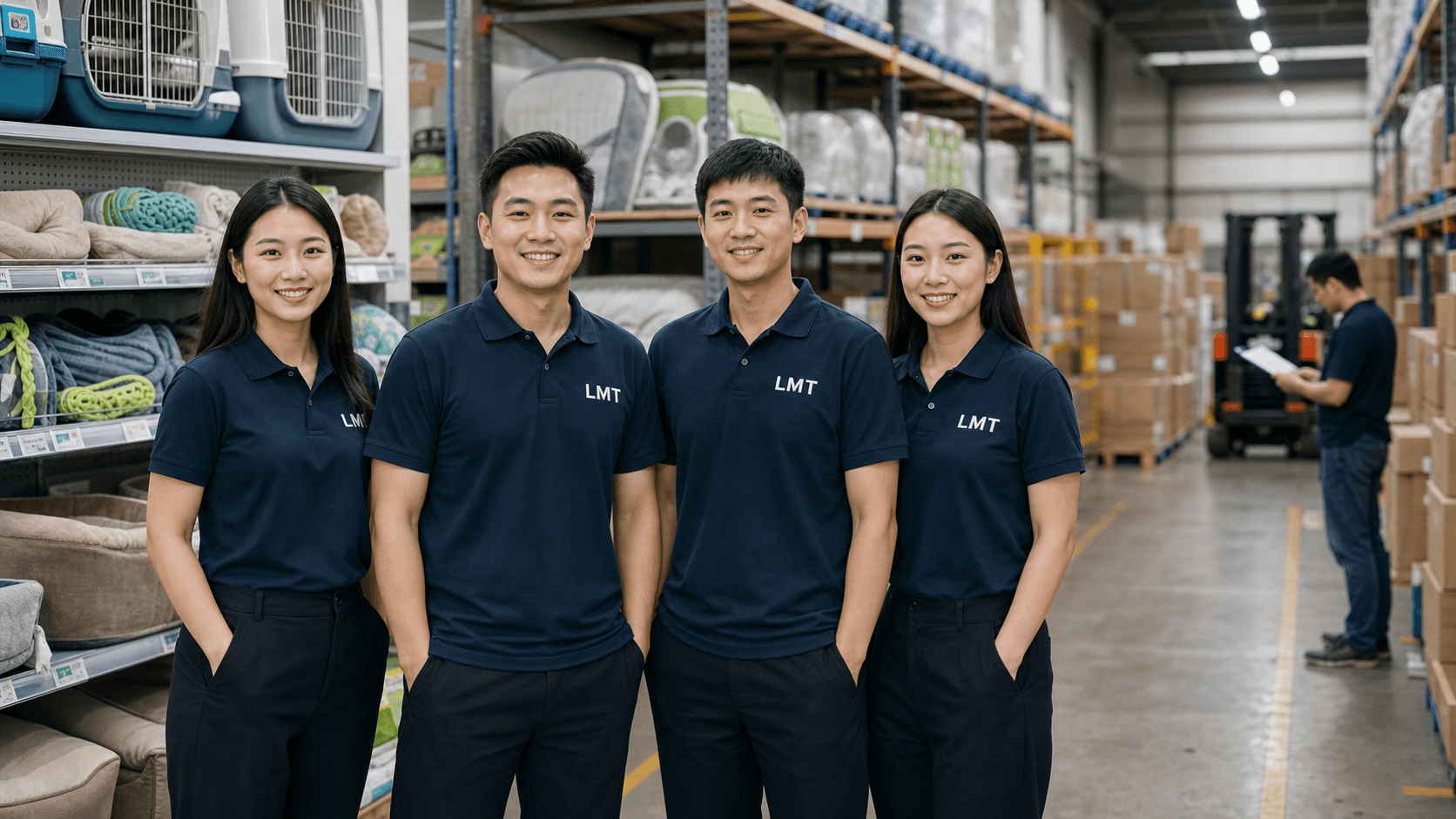 Equipe LMT em armazém de produtos pet